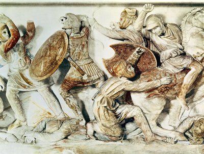 The Alexander Sarcophagus depicting a battle scene, c.325-300 BC by Greek